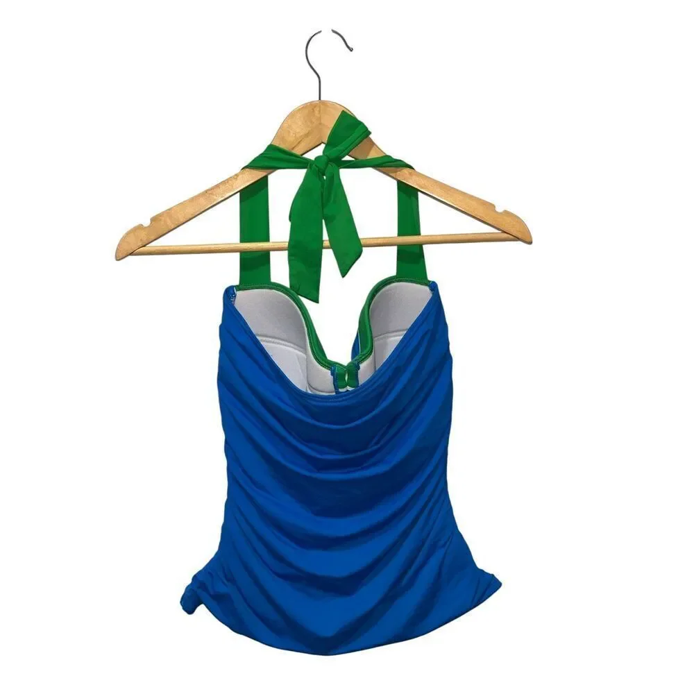Tommy Bahama Deck Piping Shirred Halter Tankini Swim Top XS Coastal Flattering